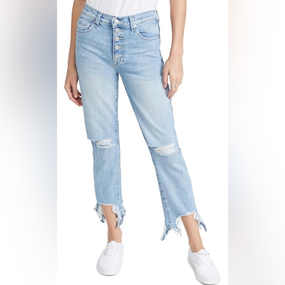 7 for All Mankind High Waist Cropped Straight Jeans in Blue Breeze